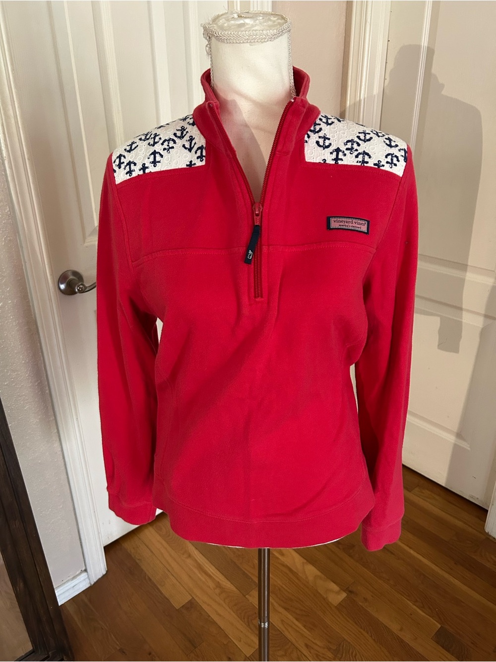 Vineyard Vines Red, White & Blue Anchor Shep Fleece Sweatshirt 1/4 Zip Women’s L